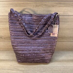NWT Artisans India Eggplant‎ Woven Leather Shoulder Bag Boho Artsy Handcrafted